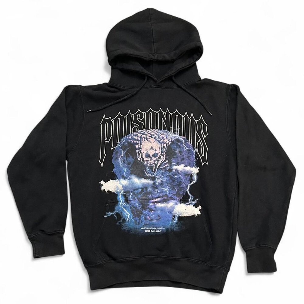 💎 3/$30 Poisonous Graphic Hoodie Cobra Snake Lightning Animal Black Medium EUC